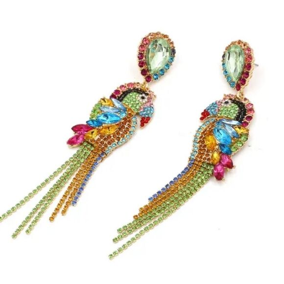 New ZARA Parrot Rhinestone Earrings - Picture 4 of 7